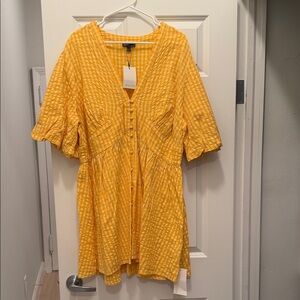 Yellow Gingham Button-Down Dress